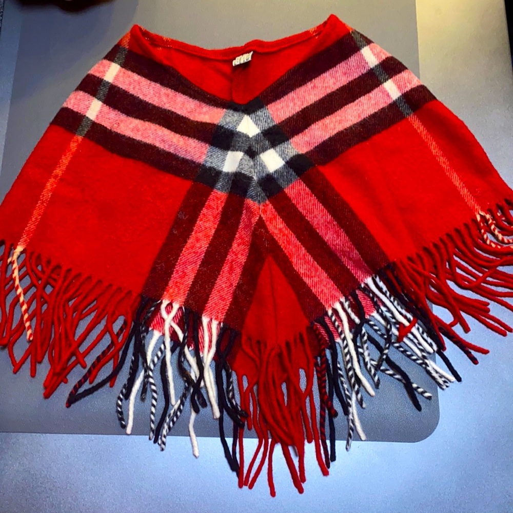 Burberry baby kid shawl cape red check